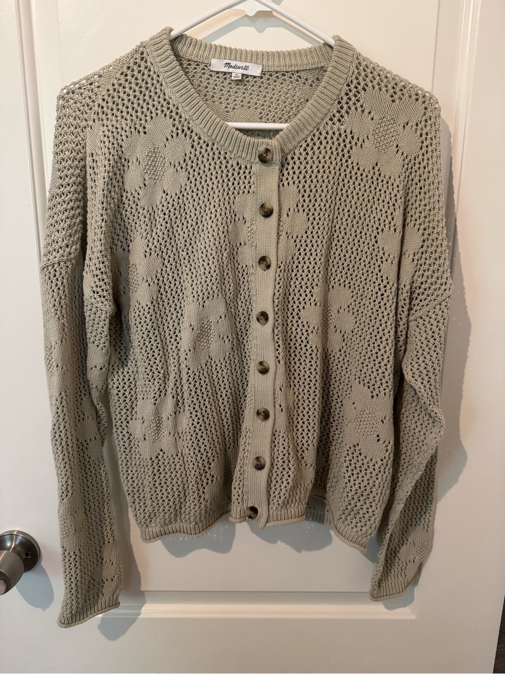Madewell Sage Open-Knit Button Cardigan